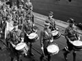 Military cadets marching past HMS New Zealand, 1913