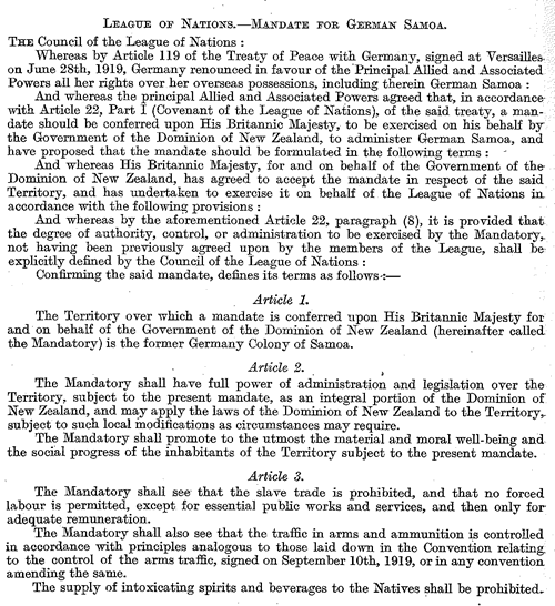 League of Nations Mandate for German Samoa