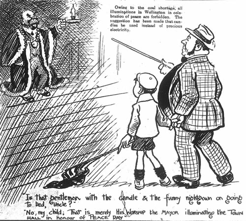 Peace illuminations in Wellington cartoon