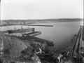 Aerial view of wharf showing railway tracks