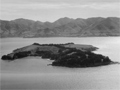 Aerial view of island in harbour