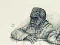 Drawing of Riwha Titokowaru at the trial of Te Whiti