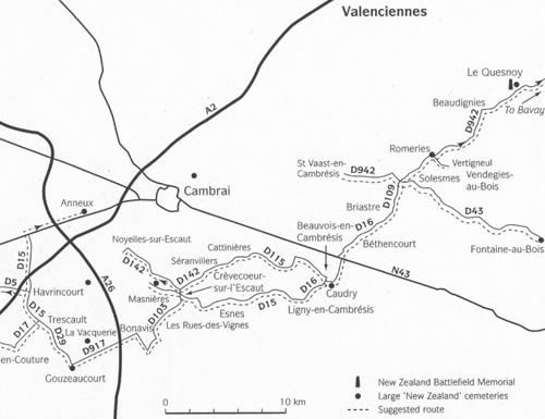 Map of the Le Quesnoy area today