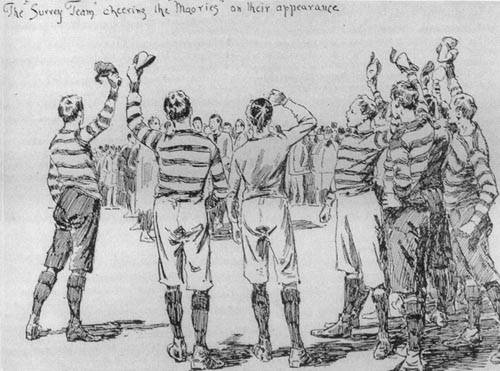 Cheering the Maori team (cartoon)