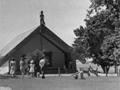 Front of marae building taken from porch of house.