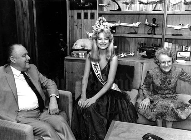 Lorraine Downes with PM Robert Muldoon and his wife Thea