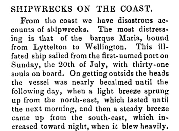 Report of the Maria shipwreck