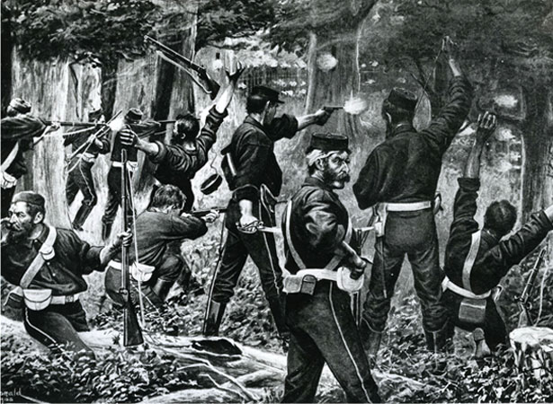 Colonial forces under attack at Te Ngutu-o-te-Manu