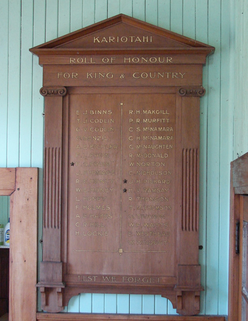 Karioitahi school roll of honour