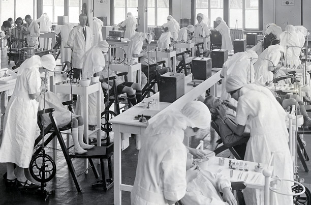 Trainee dental nurses for the School Dental Service practise on Wellington schoolchildren