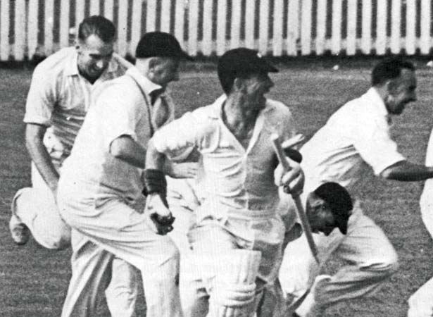 New Zealand players celebrate their first test victory, 1956