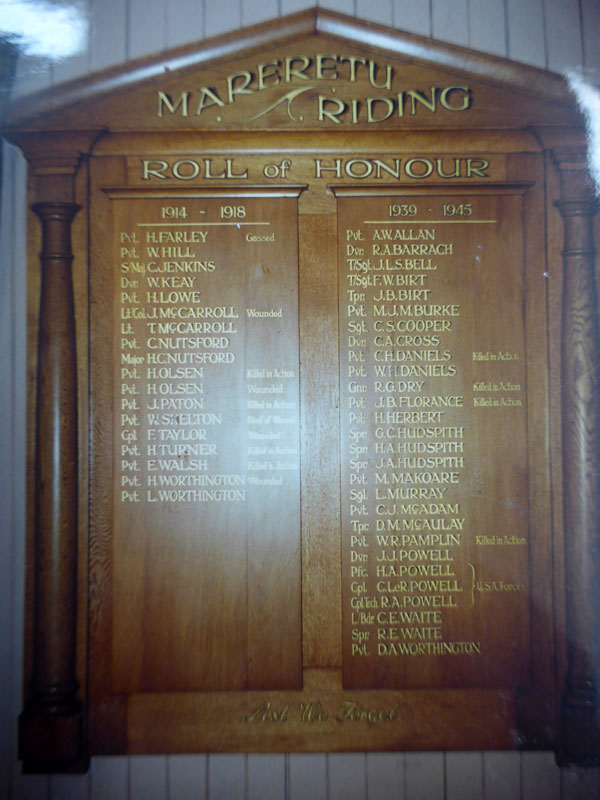 Mareretu Riding roll of honour