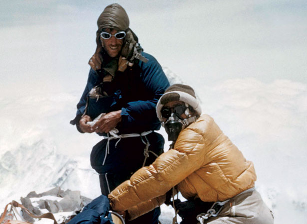 Edmund Hillary and Tenzing Norgay on Mt Everest, 1953
