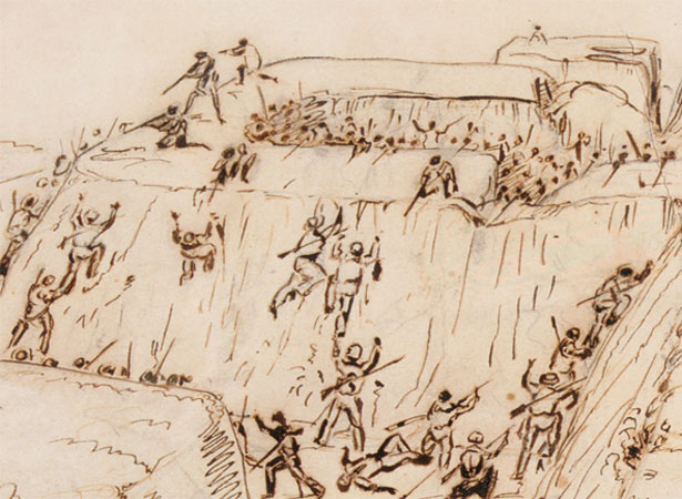 Sketch of the Naval Brigade’s unsuccessful attack at Rangiriri
