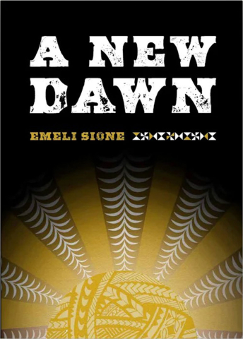 Cover of book 'A New Dawn' the cover has a yellow illustration of a rising sun on a black background.