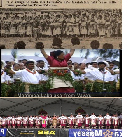 Three images of Tongan dancing groups