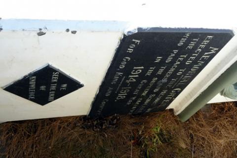 Pillars of the memorial dumped in Dixon Park