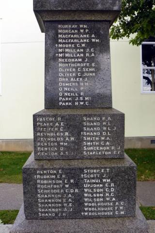 Names on the Hokitika school memorial