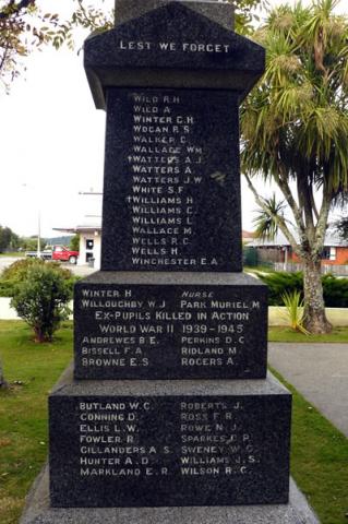 Names on the Hokitika school memorial