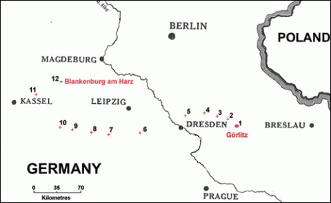 map showing progress of POWs across Germany