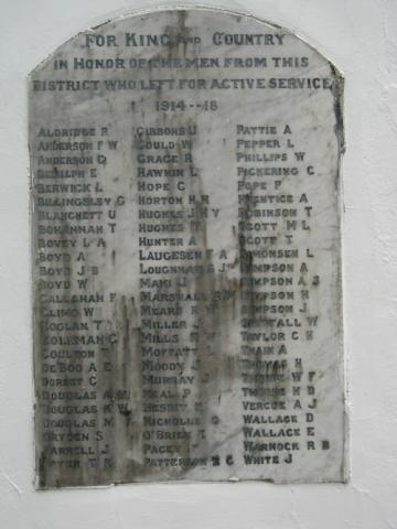 Names on Rai Valley war memorial