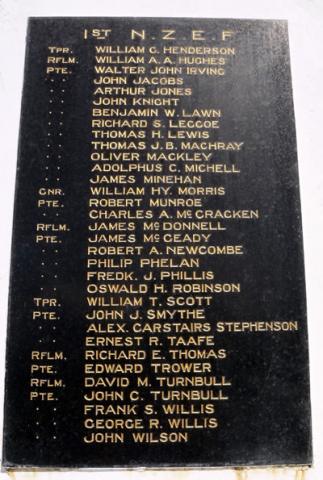 Reefton war memorial names