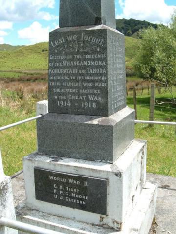 Whangamoana war memorial