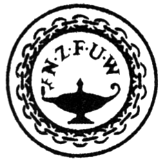 Lamp with 'NZFUW' above it