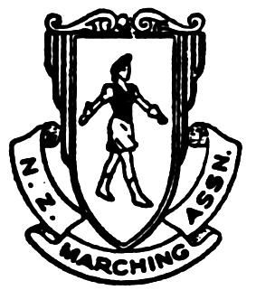 Woman marching above title 'N.Z. Marching Assn.'