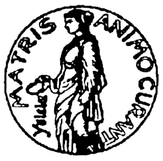 A woman encircled with the Latin words 'MATRIS ANIMO CURANT'