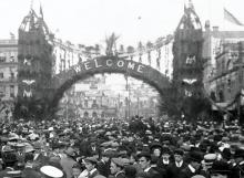 Queen Street during celebrations for Fleet Week, 1908
