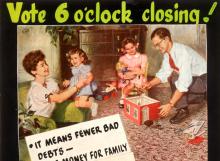 6 o'clock closing poster, 1948