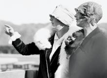 Laura Hood and Dorothy Moncrieff wait for their husbands