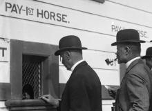 Queuing to place bets at Trentham Racecourse, 1912
