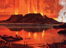 Painting of Mt Tarawera erupting by Charles Blomfield