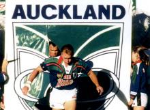 Auckland Warriors’ captain Dean Bell leads the team out for their debut game