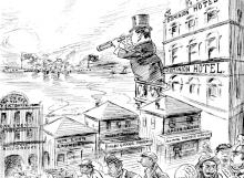 Cartoon about the 'Yellow Peril' threat to New Zealand, 1907