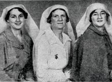 Nurses sent to Spain during the Spanish Civil War. Left to right: Nurse Dodds, Sister Shadbolt, Nurse Sharples,
