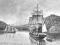 The John Wickliffe lies at anchor as the Philip Laing arrives at Port Chalmers, 1848