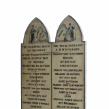 Wooden tablet made from two boards inscribed with the names of British soldiers and sailors.