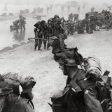 British troops struggling ashore on D-Day