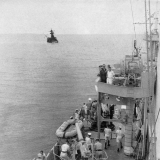 HMS <em>Achilles</em> passes wreck of <em>Graf Spee</em>