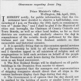 Anzac Day Gazette notice, 1916
