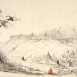 Painting of Te Rangihaeata's pā at Pāuatahanui