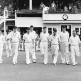 New Zealand cricket team taking the field in 1956