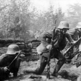 German soldiers exit trench