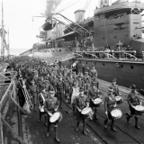 Military cadets marching on HMS <em>New Zealand</em>, 1913