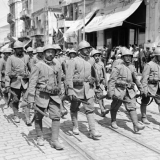 Italian soldiers march through Salonika