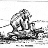 Pull together Depression cartoon, 1933