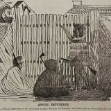 Māori at gates of New Plymouth cartoon